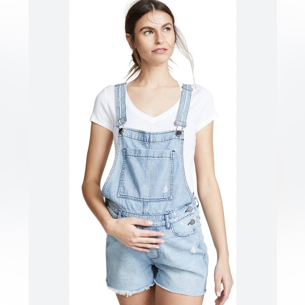 DL1961 Abigeil Light Blue Denim Overalls Romper Jean Shorts Maternity size M